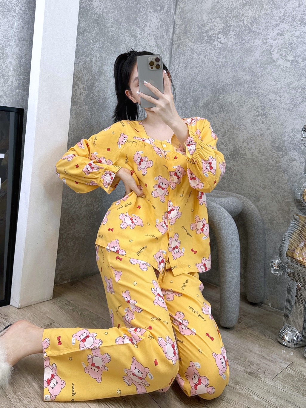 Đồ bộ tole nữ, bộ lanh mặc nhà vnxk f21 tay dài cổ vuông 43-67kg - shop5sao