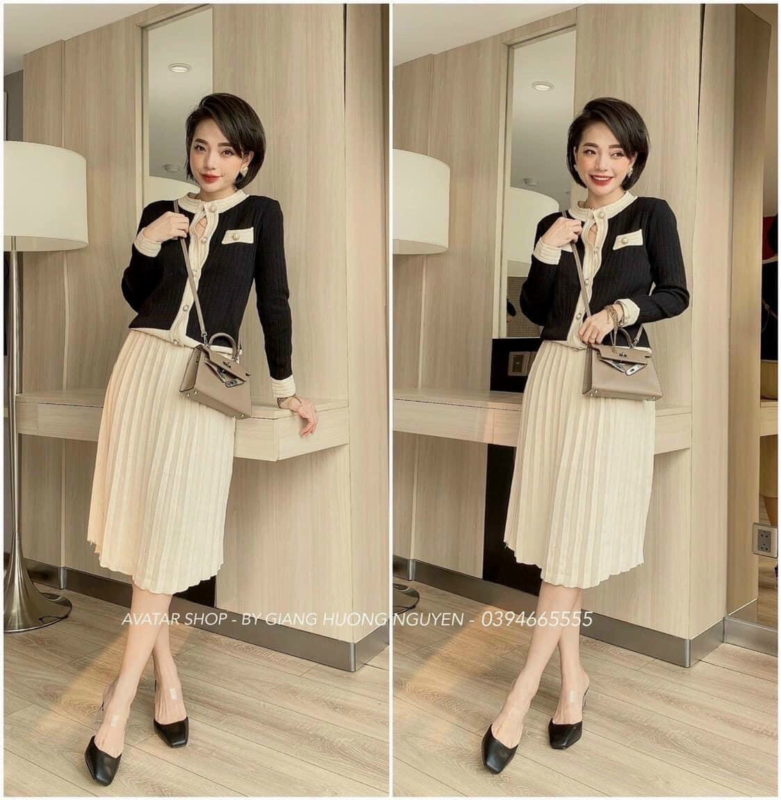 Set len chân váy dập ly