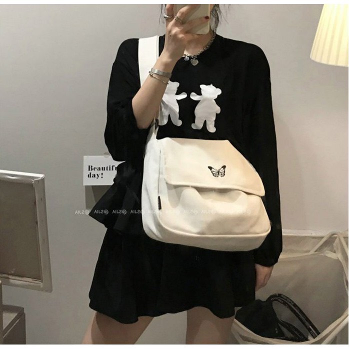 [Hàng chất lượng] Túi tote Vải canvas Đeo chéo Cách Điệu 2 Màu ,siêu hot-BALOHA