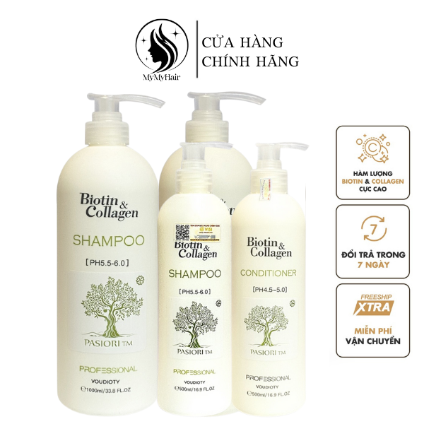 Dầu gội xả, cặp gội xả biotin collagen phục hồi tóc chai trắng 500-1000ml