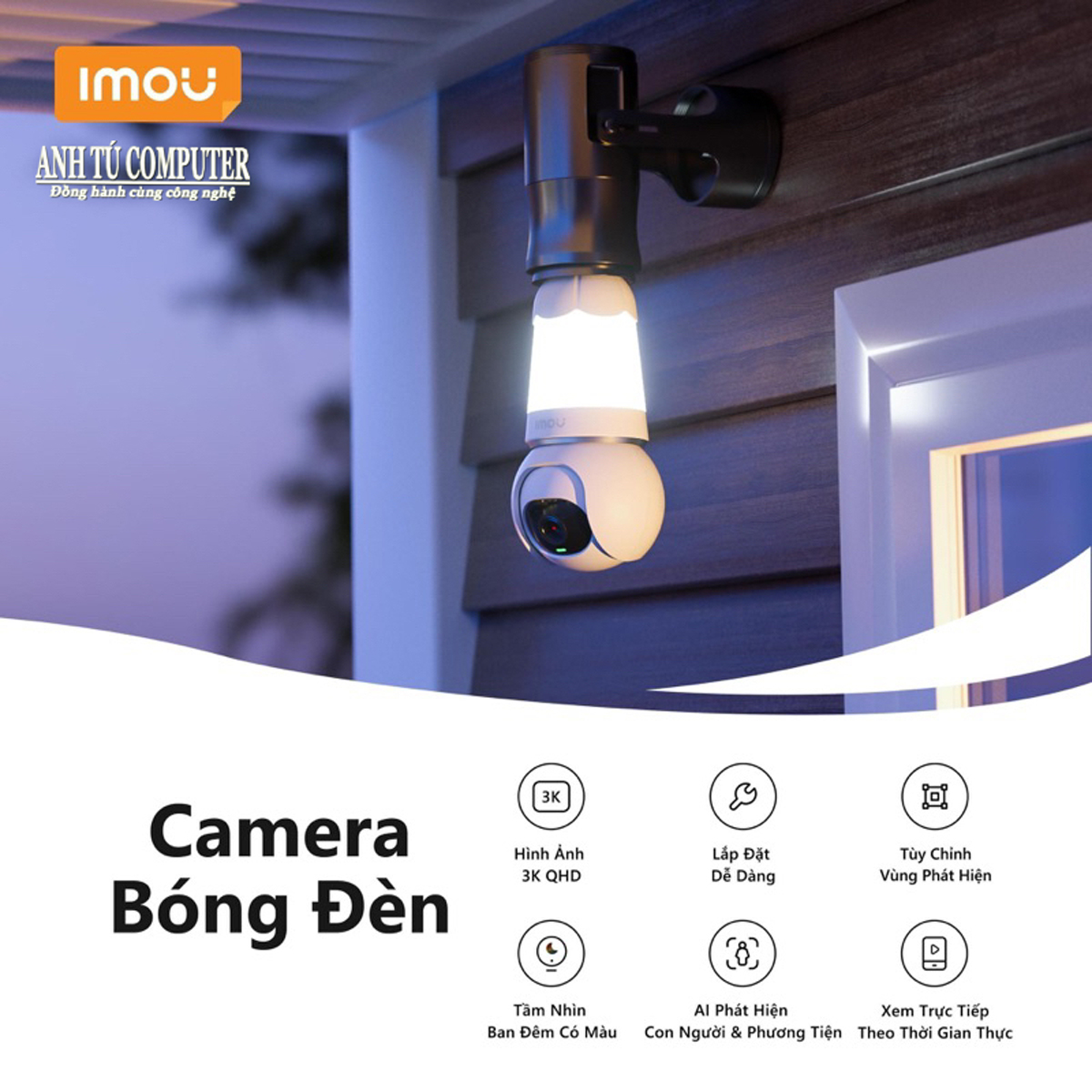 Camera WiFi bóng đèn 5MP 3K Imou Bulb Cam E27 IPC-S6DP-5M0WEB-E27