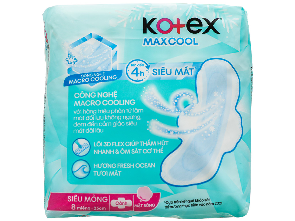 ( mẫu mới lavender) Băng vệ sinh Kotex Cool siêu mỏng cánh 8 miếng