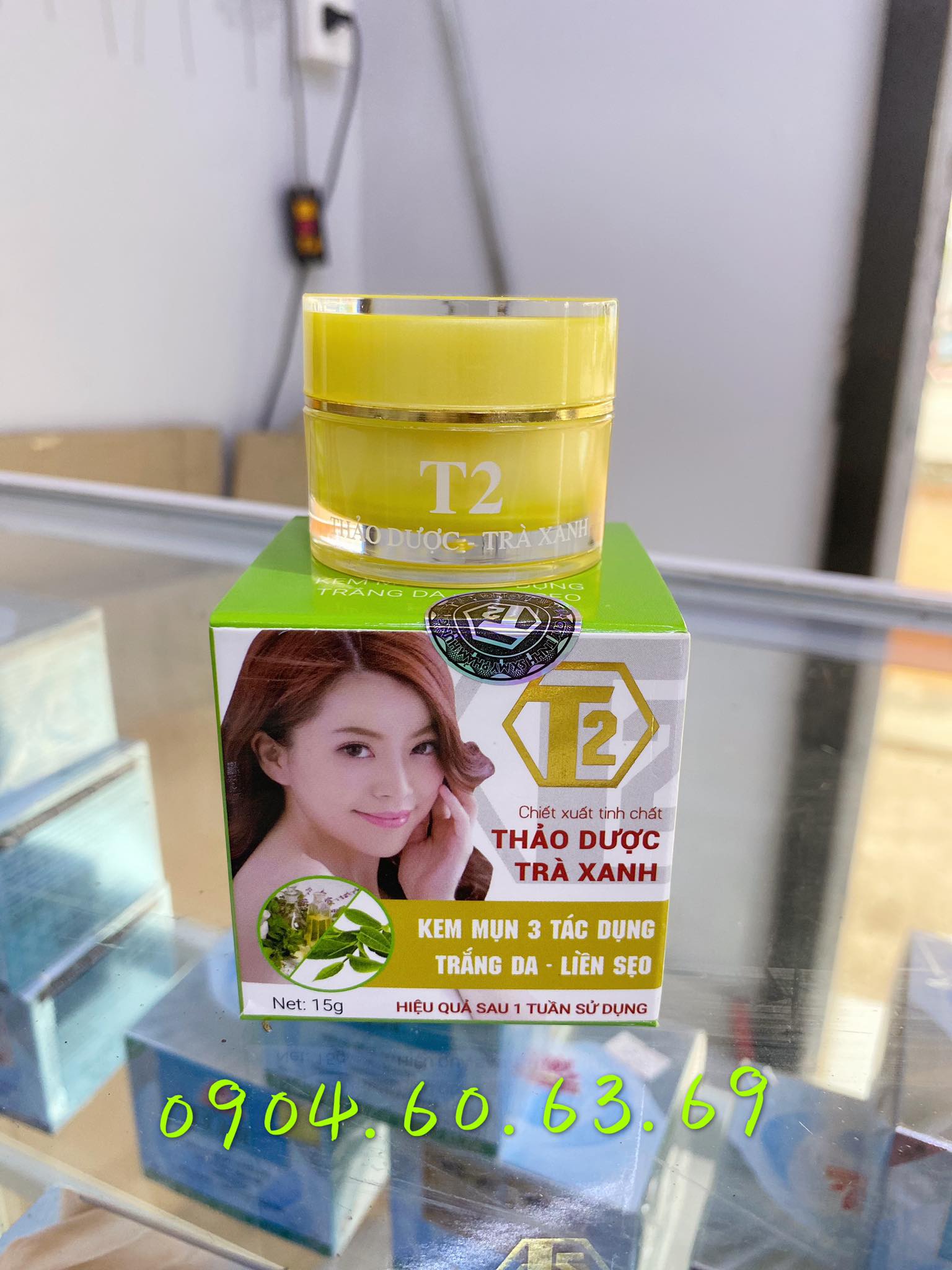 Kem THẢO DƯỢC TRÀ XANH T2 15g Mụn 3 tác dụng Trắng Da Liền Sẹo