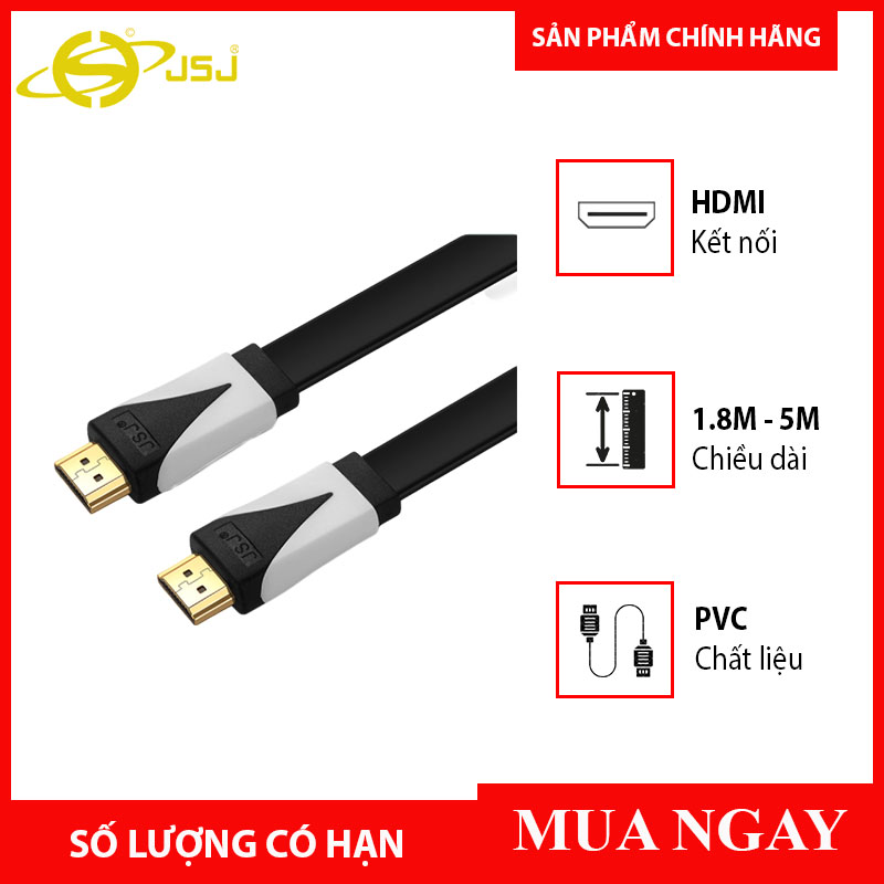 [HCM]Dây Cáp HDMI Dài 3m Loại Dẹp JSJ-H600