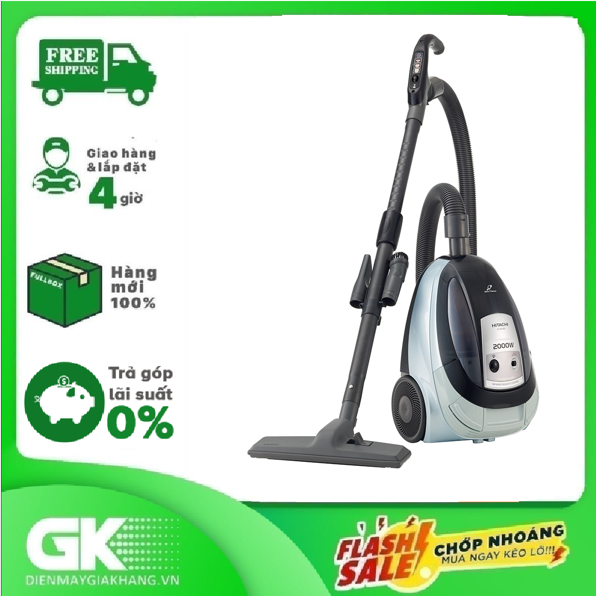 [Trả góp 0%]Máy hút bụi Hitachi CV-SU20V(TGN)- 2000W