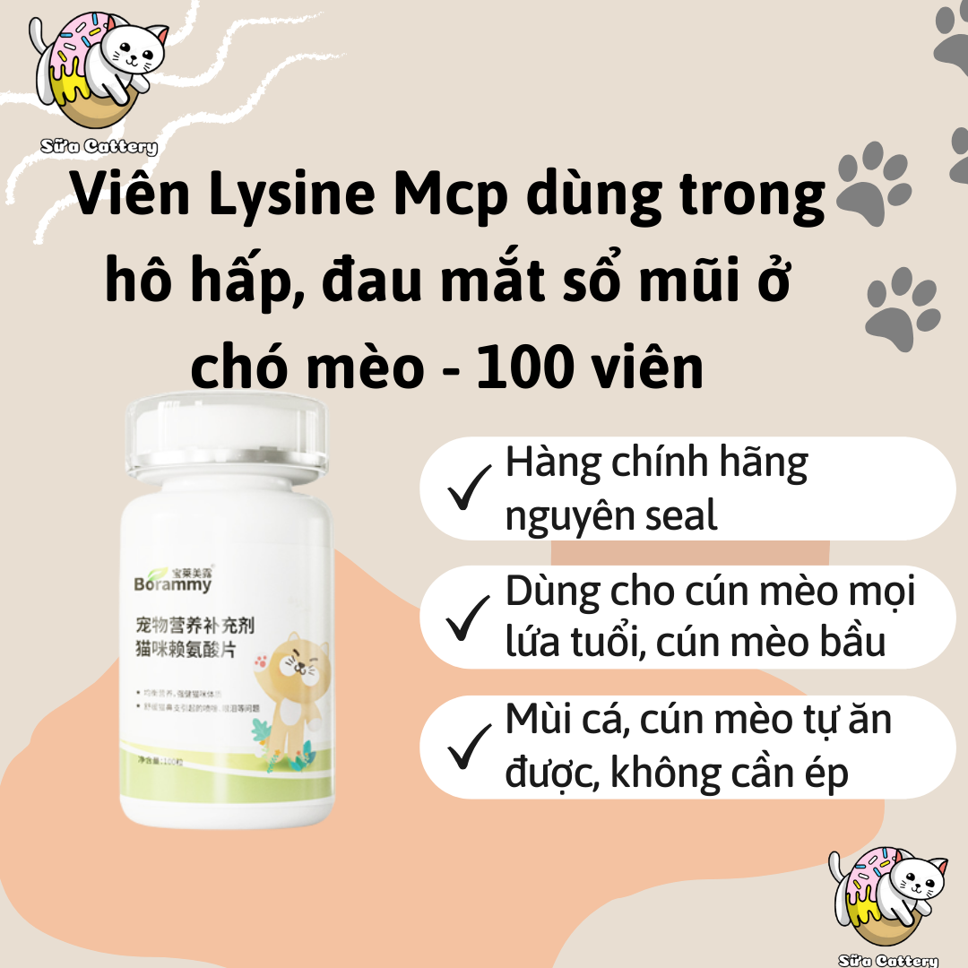Lysine hỗ trợ hô hấp tăng đề kháng cho chó mèo MCP - Hộp 100 viên
