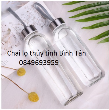Bình Nước Thủy Tinh Nắp Bạc Có Dây Xách 500ml