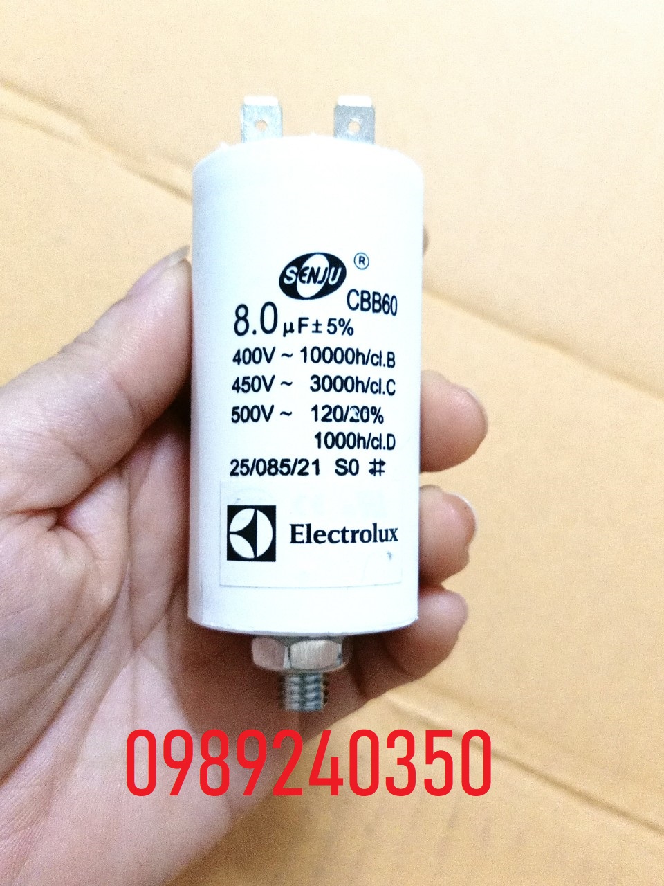Tụ máy sấy Electrolux 8uf loại zắc 2 chân