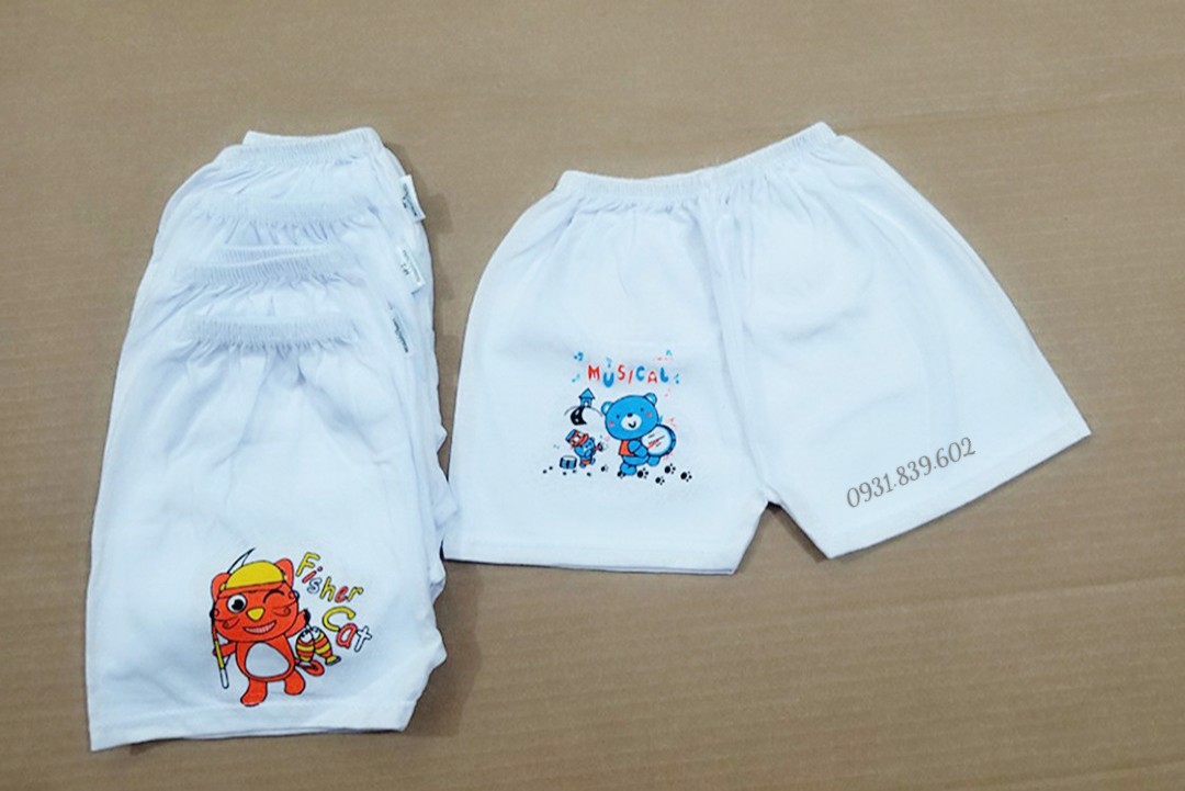 Combo 5 quần đùi trắng in hình chất cotton cho bé