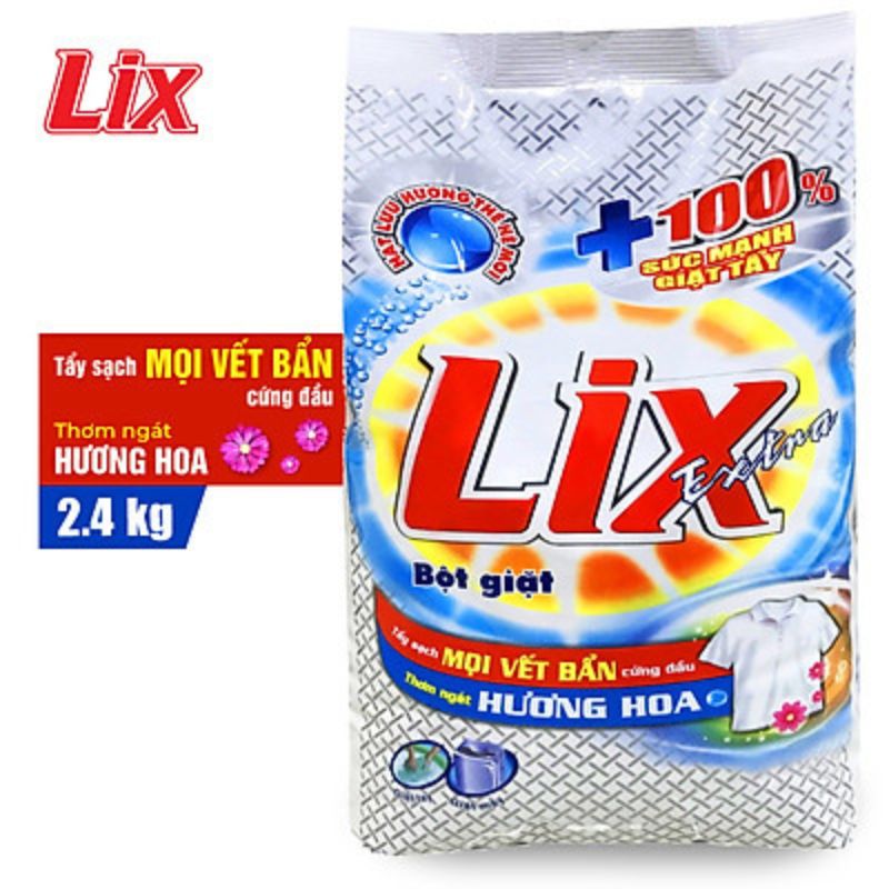 Bột giặt Lix Extra hương hoa 2.4kg EB247 làm sạch mọi vết bẩn cứng đầu khử mùi ẩm mốc cho giặt tay và máy - Lixco Việt Nam