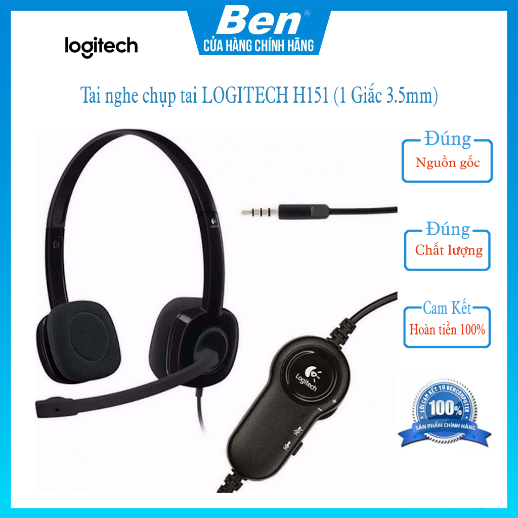 Tai nghe chụp tai LOGITECH H151 (1 Giắc 3.5mm) - Mic khử tiếng ồn - Tai nghe có dây Logitech BH 12T - Ben computer store