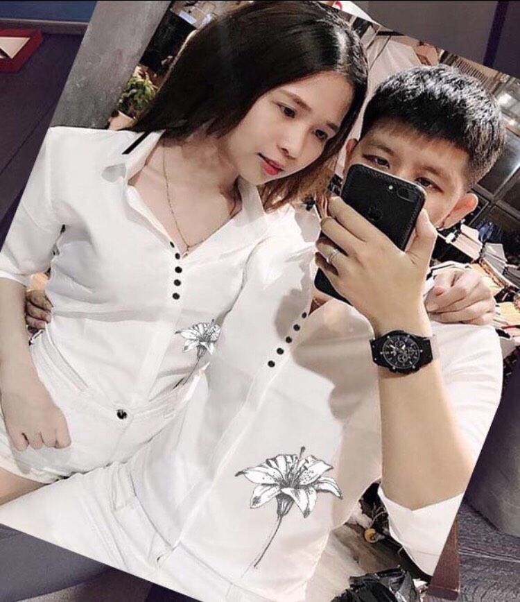 [HCM]ÁO SOMI CẶP ĐÔI NAM NỮ CHẤT LỤA KATE THÊU HỌA TIẾT MẪU MỚI