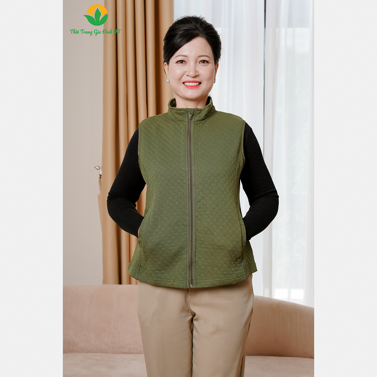 Áo Gile nữ trung niên chất Nỷ có khóa kéo túi 2 bên ấm áp cho mẹ cho bàthời trang Việt Thắng - A10.2302