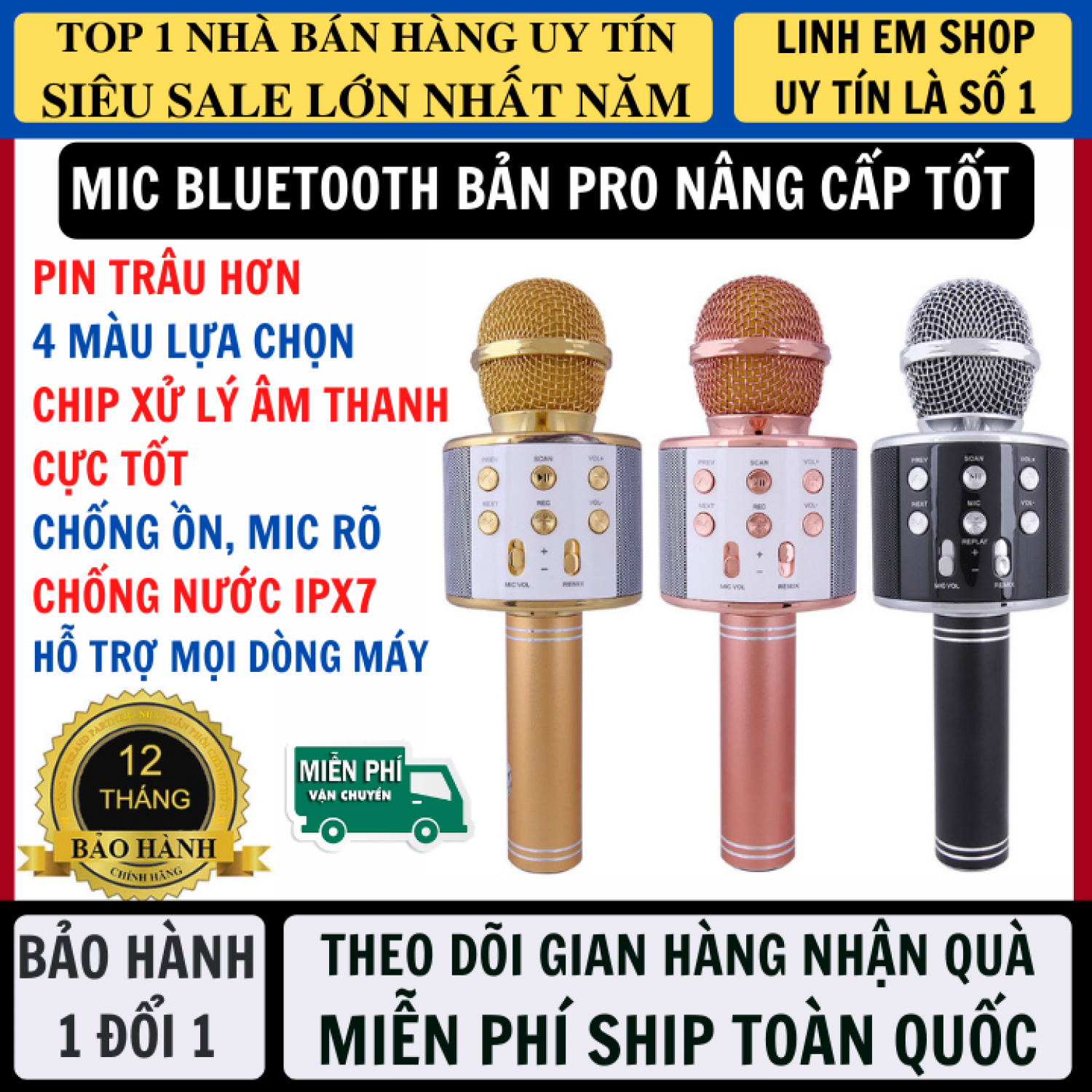 Micro Không Dây Karaoke Bluetooth Phiên Bản Nâng Cấp Âm Thanh Hay Hơn Pin thumbnail