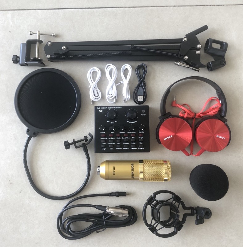 bộ soundcard thu âm v8