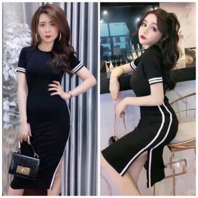 Đầm body  váy body phối viền xẻ sườn  phong cách thể thao  cá tính