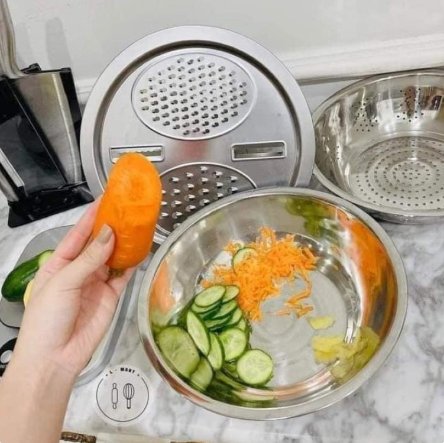 Bộ Thau Rổ Bào Rau Củ Inox 3 Món (Thau+Rổ+Mặt Bào)