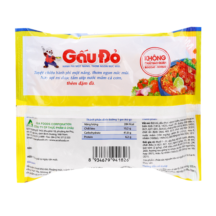 Mì Gấu Đỏ tôm chua cay 63g - SibMart - SM0369