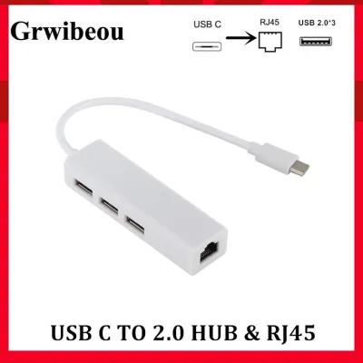 Griwbeou USB 3.1 type c port to usb hub RJ45 100Mbps ethernet port adapter usb c to usb 2.0 hub wired network for laptop macbook