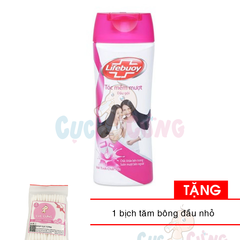 Dầu gội đầu Lifebuoy hồng dầu gội gia đình tóc óng ả mềm mượt chai 170g Tặng bịch tăm bông đầu nhỏ