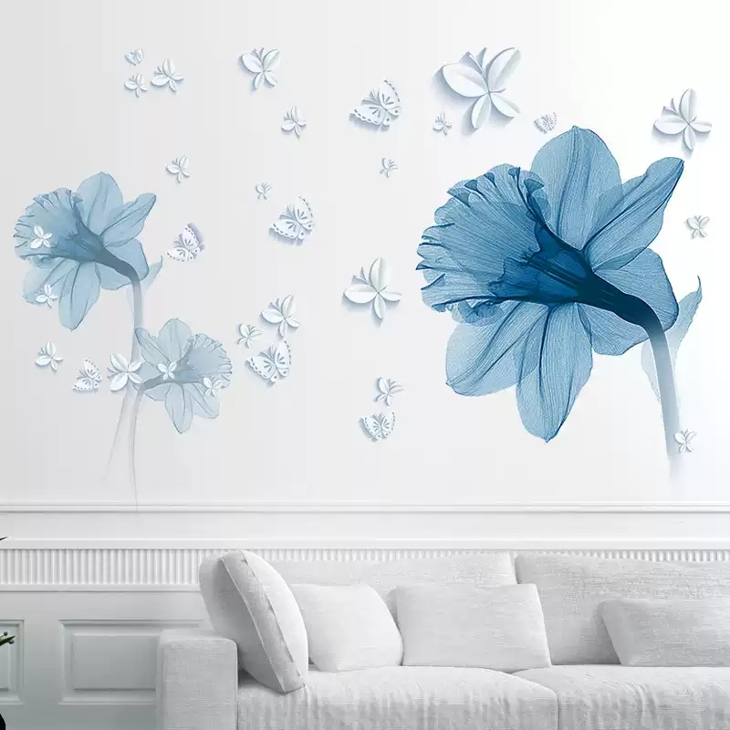 Decal dán tường: Hoa pha lê xanh cách điệu DC212