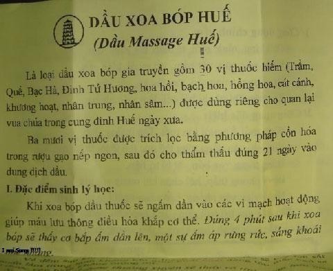 10 ; 5 ; 3 Dầu xoa bóp massage Huế  ( chai thủy tinh , mỗi chai 60ml ) ĐẶC SẢN HUẾ