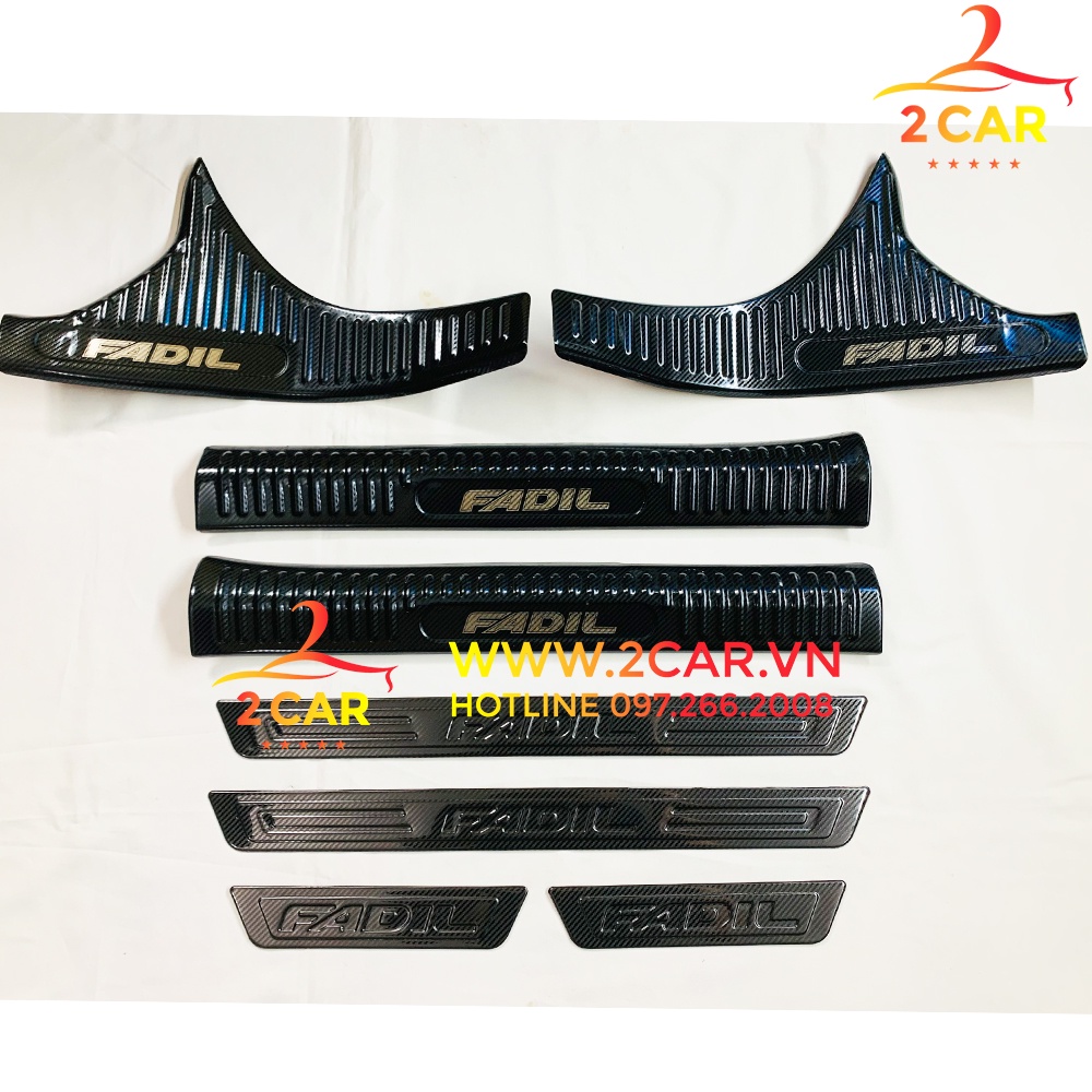 Ốp bậc cửa, nẹp bước chân trong, ngoài CARBON xe Vinfast Fadil 2019-2022 vân Cacbon cao cấp