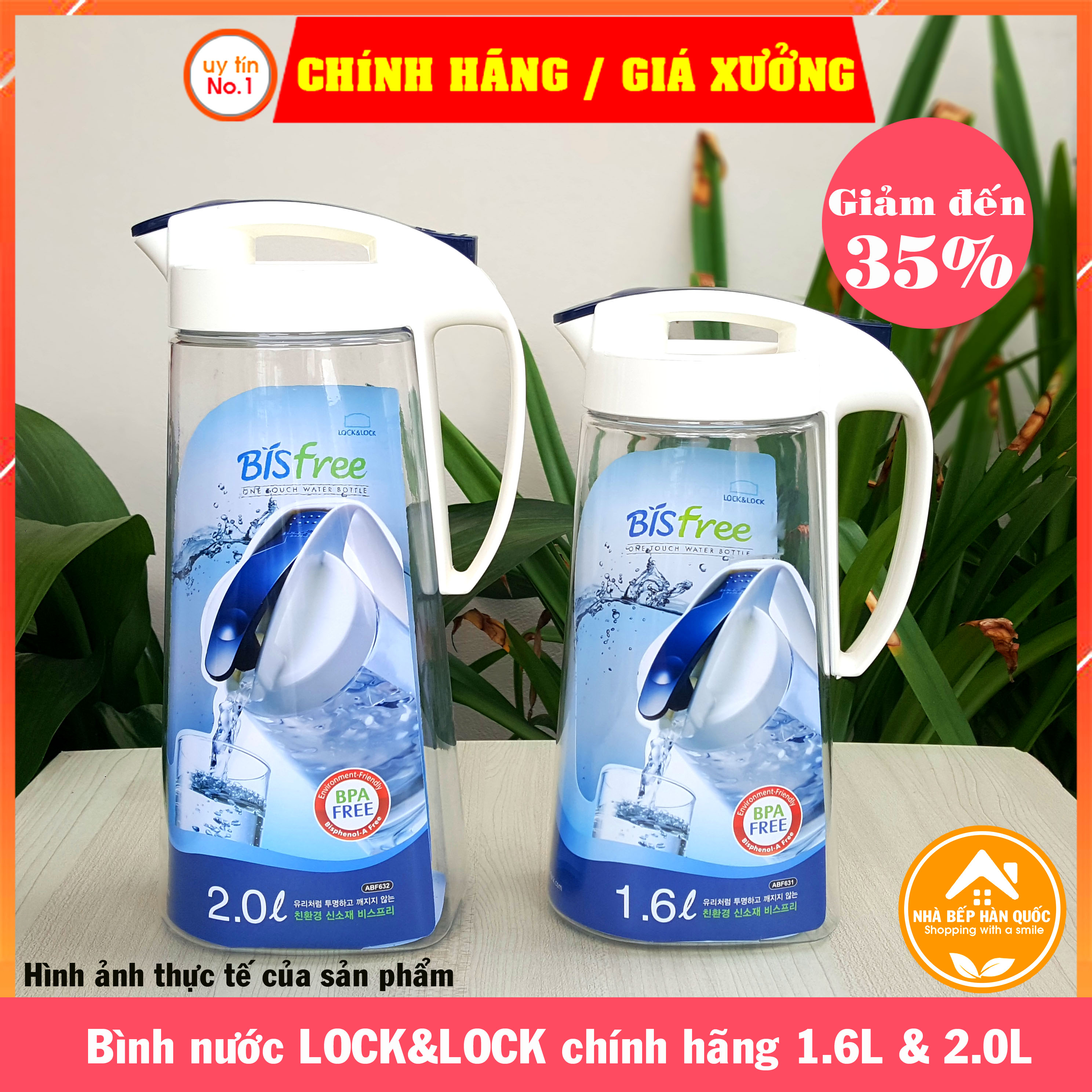 Bình nước, bình đựng nước Lock and Lock Bisfree One Touch ABF631 (1.6L) & ABF632 (2L)