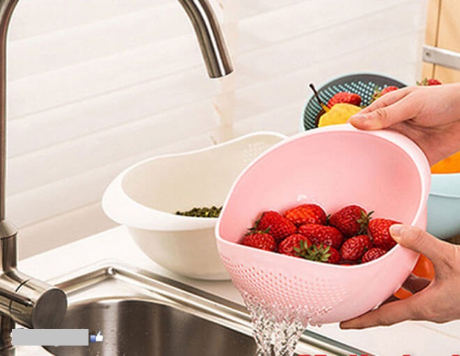 Thau Chậu Rổ Nhựa Rửa Thực Phẩm Vo Gạo Có Rãnh Ráo Nước