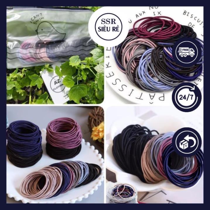 Set 100 Dây Buộc Tóc Trơn Kèm Túi Zip Siêu Xinh - Cột Tóc (MS7)