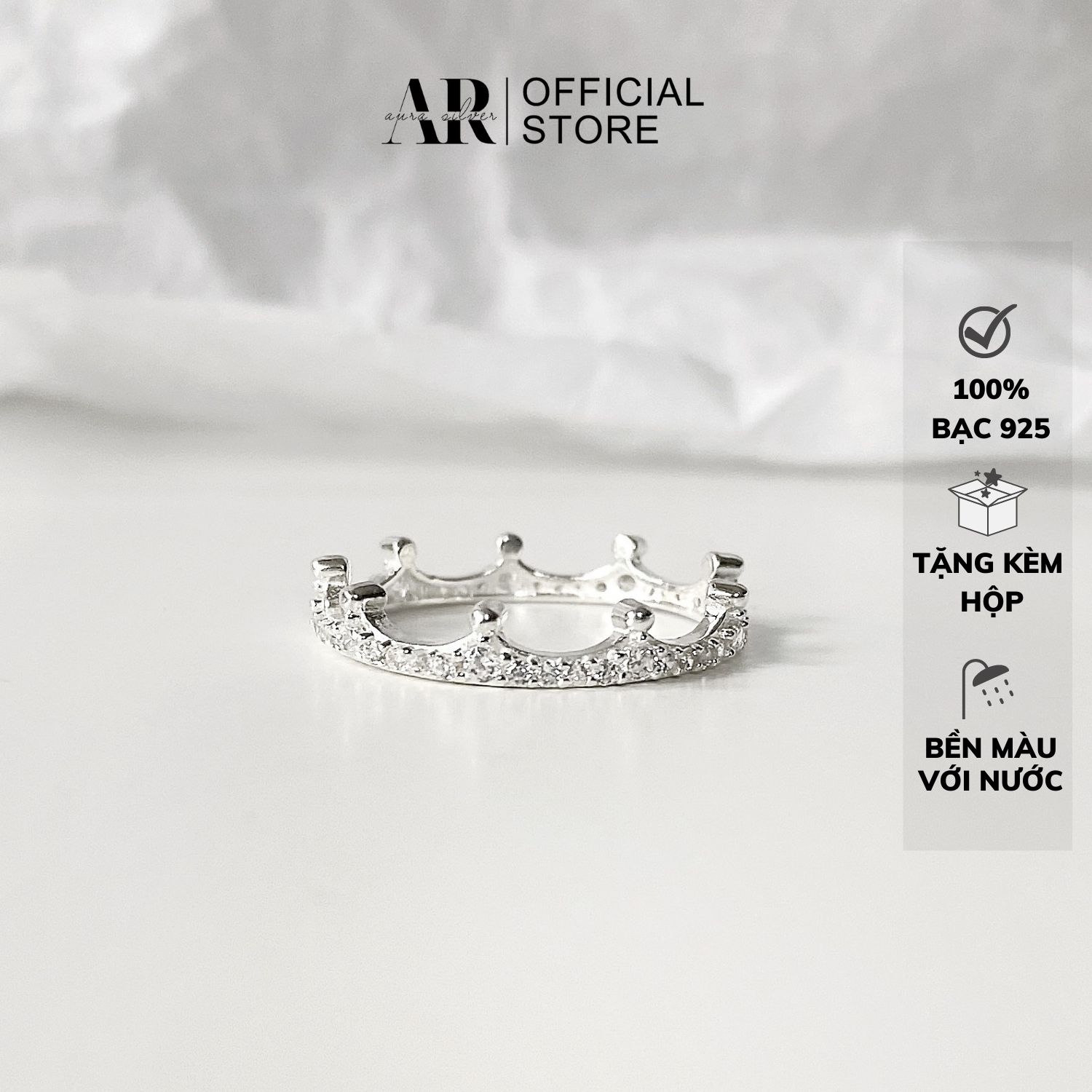 Nhẫn bạc nữ kiểu dáng vương miện đính đá sang chảnh-N23-AURASILVER