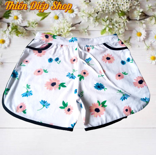 Quần đùi nữ họa tiết bông nhiều mẩu đẹp cho khách, quần short ngắn dây rút vãi thun cotton thoáng mát