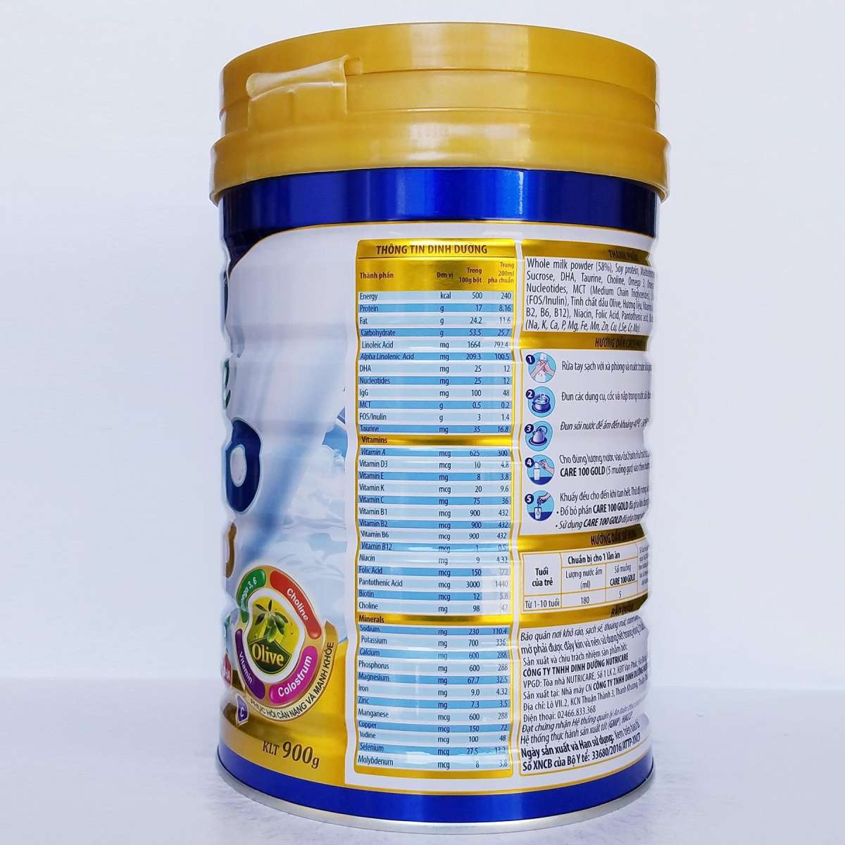 Sữa bột dinh dưỡng Care 100 Gold 900g( dành cho bé thấp còi, suy dinh dưỡng)