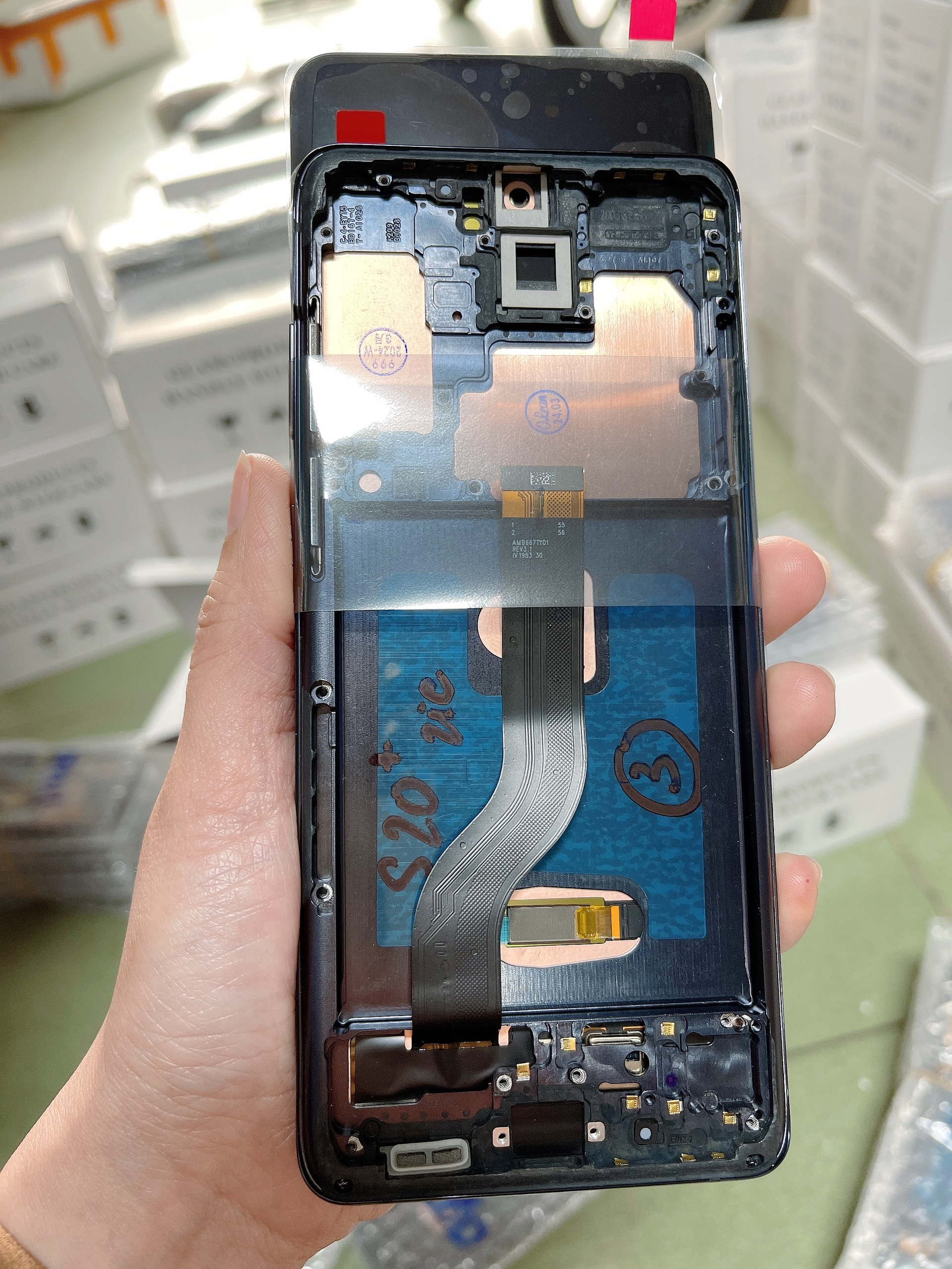 Màn hình samsung galaxy s20 plus / sm-g985 - màn hình nguyên bộ oled 2 ic liền khung xương, màu đen