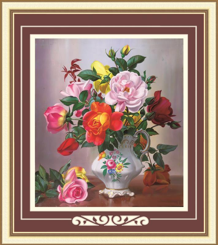 Tranh thêu chữ thập bình hoa hồng 53607 kt59x52cm