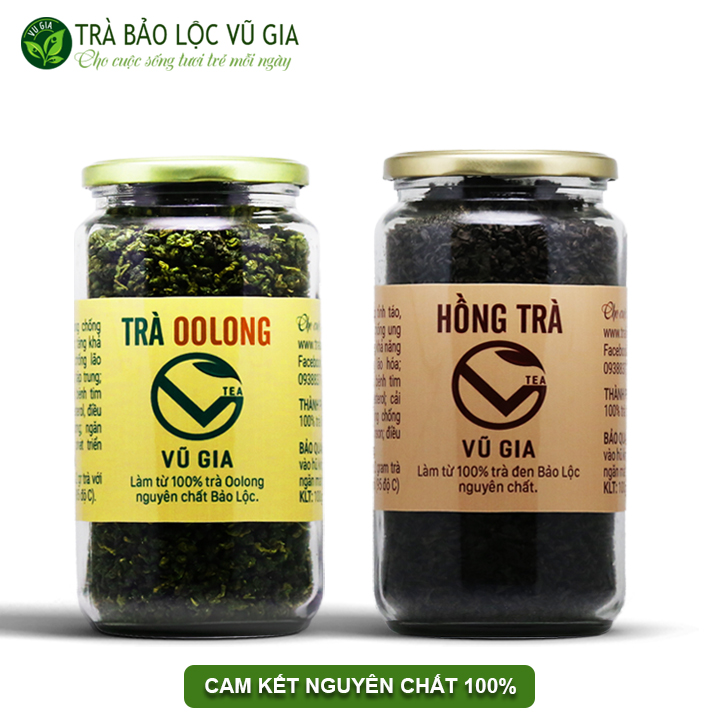 Combo Hồng Trà (Trà Đen) Cao Cấp (100gr/hũ) + Trà Oolong (200gr/hũ) - Nguyên Chất Bảo Lộc Vũ Gia - Giảm cân an toàn, tăng cường hệ miễn dịch - Đã được kiểm nghiệm y tế