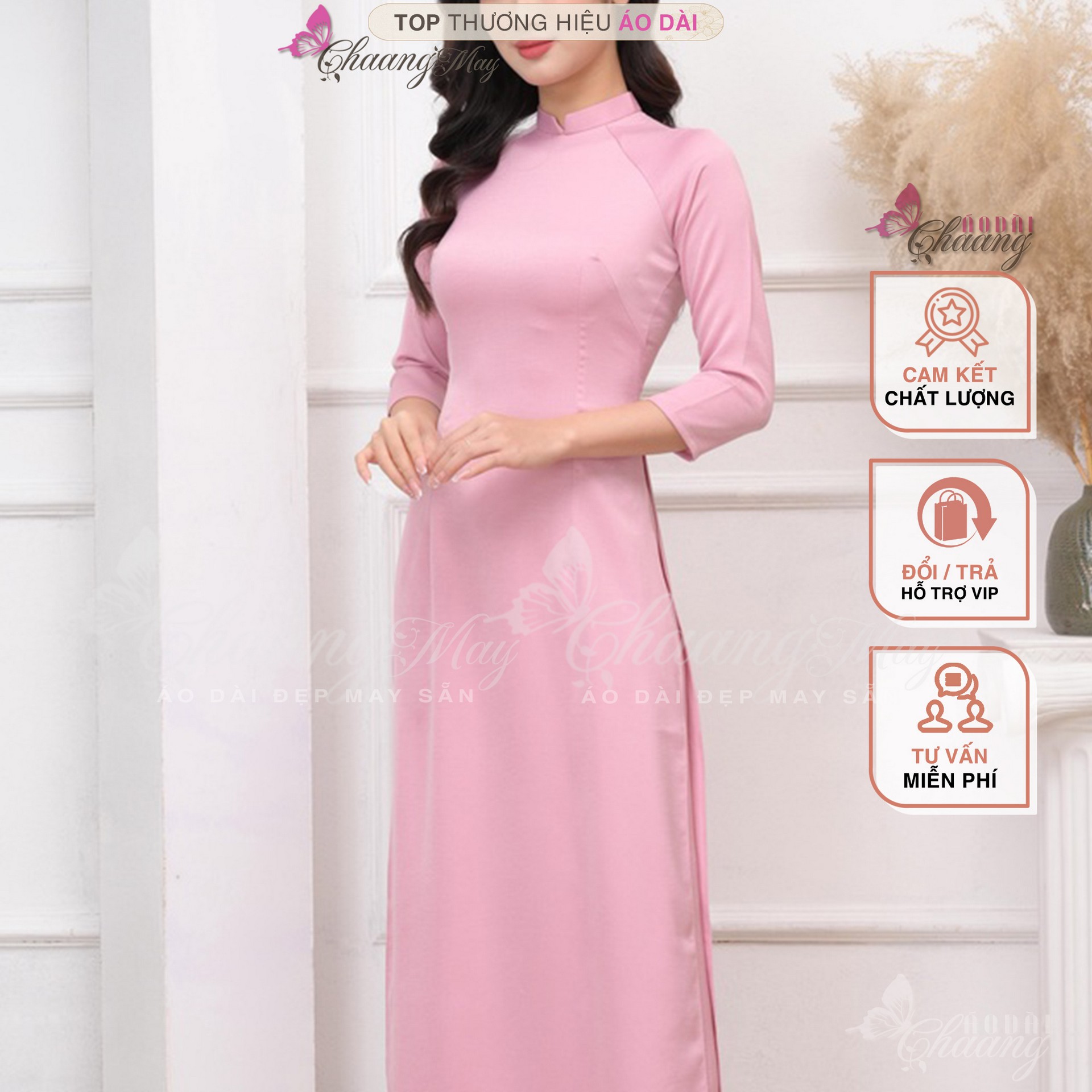 Áo dài màu xanh đá CHAANG may sẵn áo dài truyền thống Việt Nam, vải lụa tây thi cao cấp