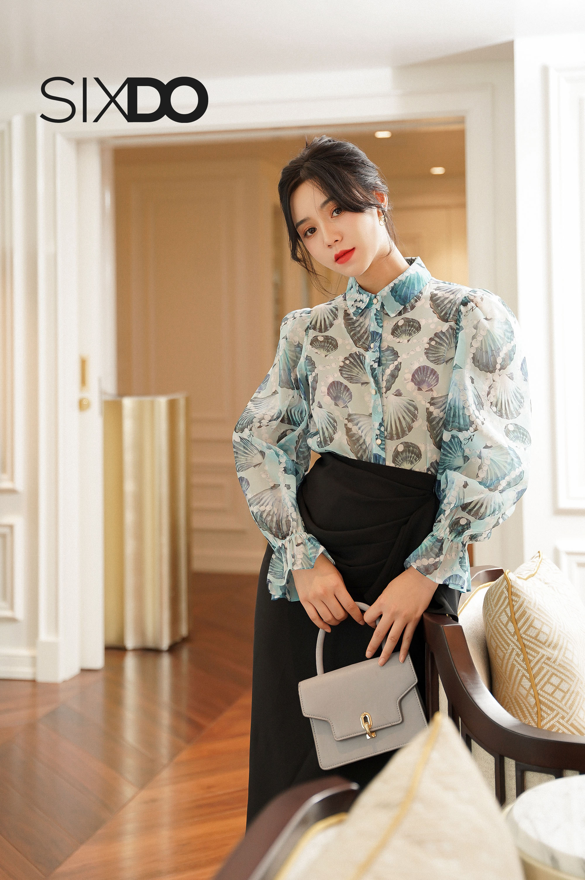 Chân váy lụa vạt chéo nhúm eo SIXDO