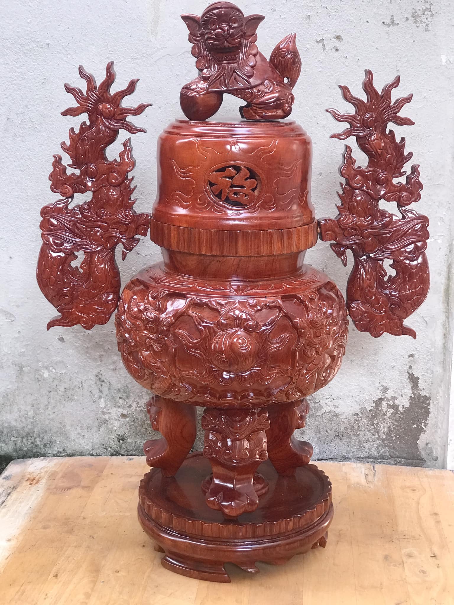 Hi there! 50cm high fresh Dragon touch colorful wooden incense burner set with original handicraft.