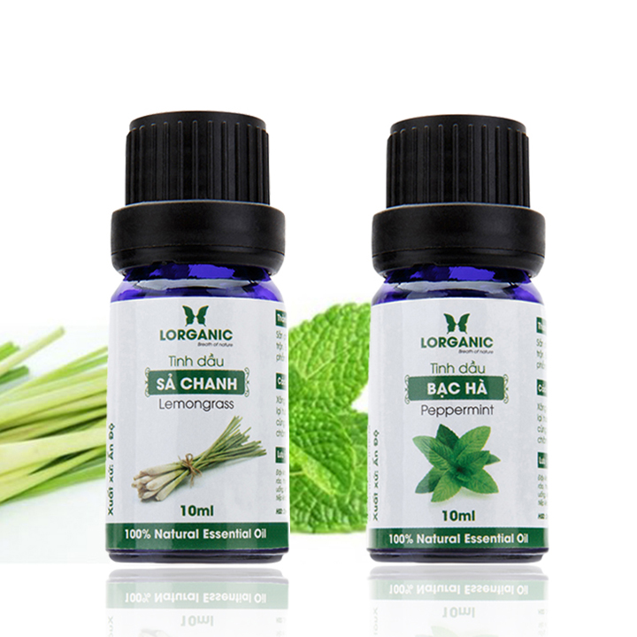 [HCM]Combo Tinh Dầu Sả Chanh Lorganic + Bạc Hà Lorganic (10ml / Chai)