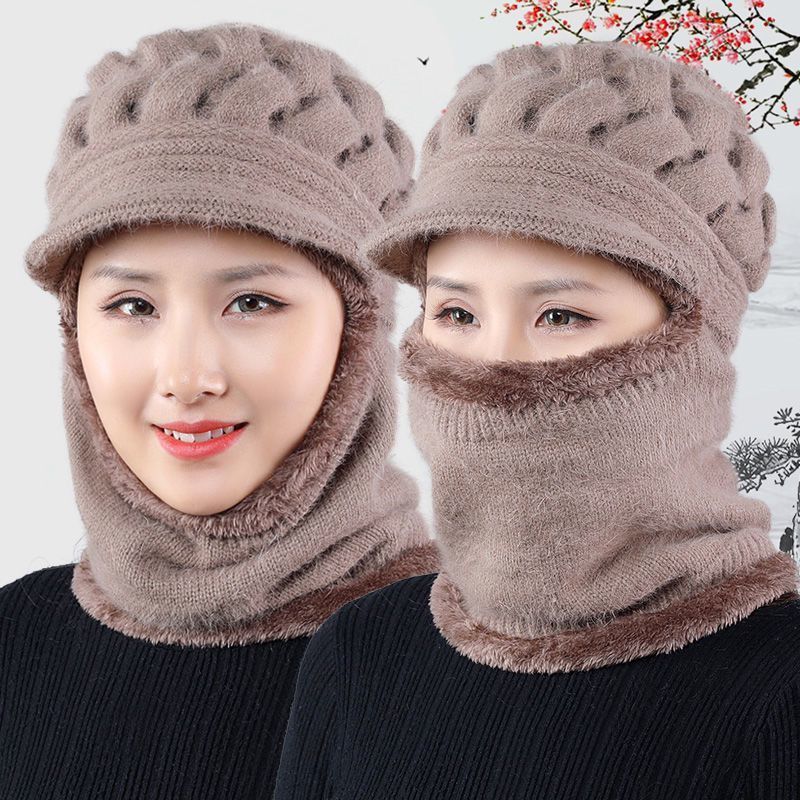 Mũ len trung niên nữ lót nỉ siêu ấm- mũ nón chống nắng kèm khăn che mặt