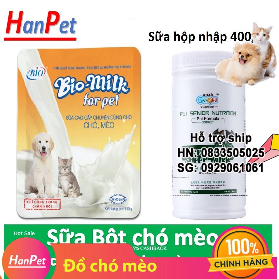 Hanpet - Sữa cho chó mèo (3 loại) bio milk , sữa chua uống dinh dưỡng thú cưng sữa cho chó mèo sơ sinh