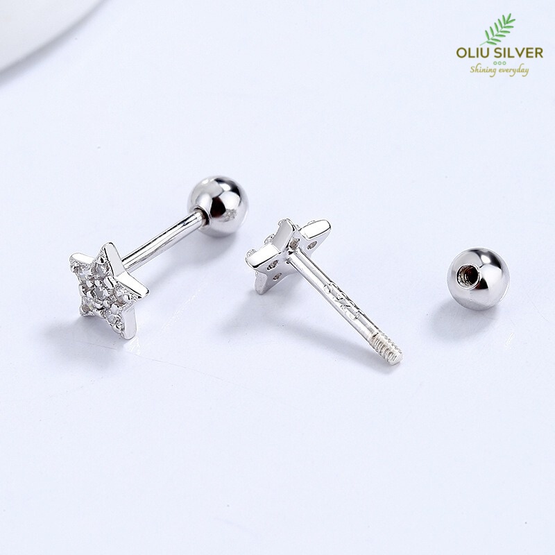 Bông tai bạc s925 ngôi sao bling star chốt bi vặn dễ thương | khuyên tai nữ trang sức bạc thời trang