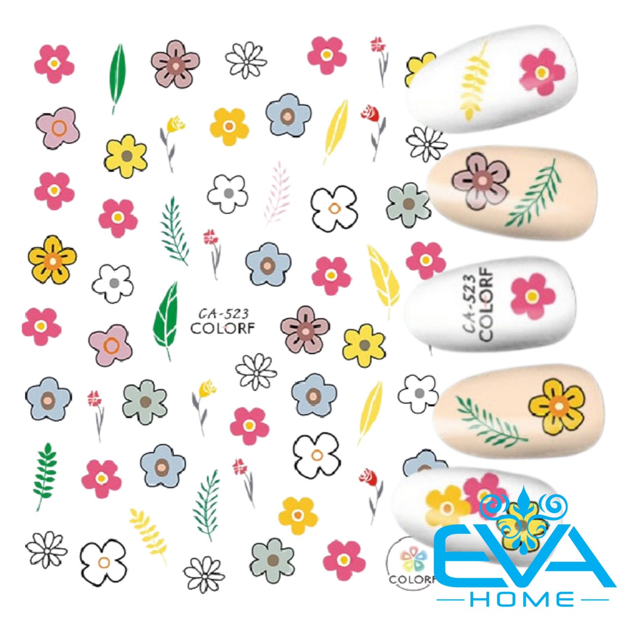 Sticker dán móng tay 3d dạng decal dán móng chống nước hoạ tiết hoa văn đường kẻ và chấm bi cầu vòng ca521
