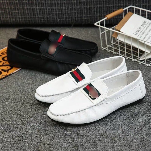( 2 màu ) giày lười nam da mềm khóa ngang đế cao su