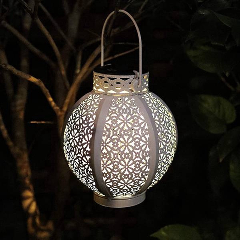 Solar LED Lantern Outdoor Hanging Lamp – Wrought Iron Deer Etching Hollow Projection Light, IP65 Waterproof, Warm White, For Garden, Walkway, Patio (1-Pack)