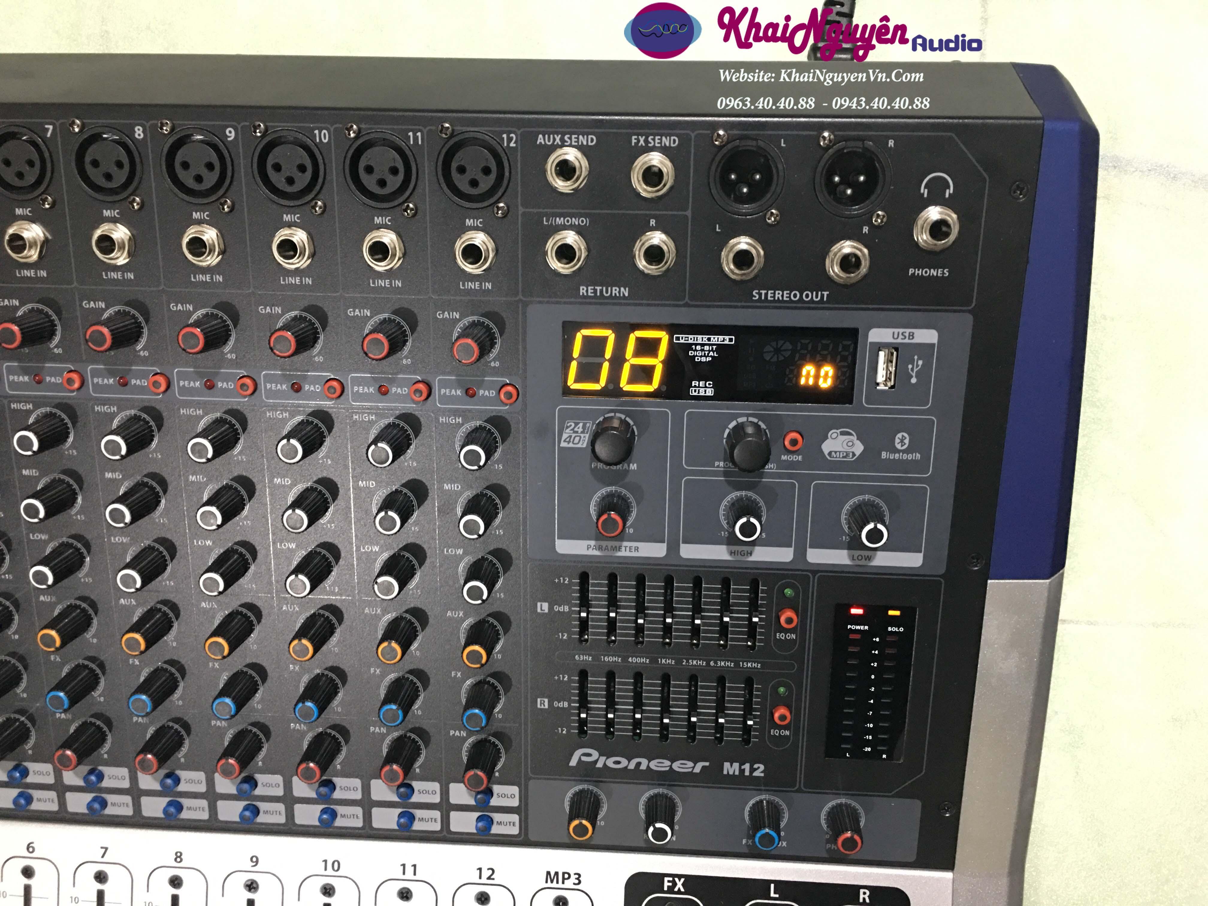 Bàn mixer 12 line Pioneer M12 có bluetooth, usb chíp dsp 16bit
