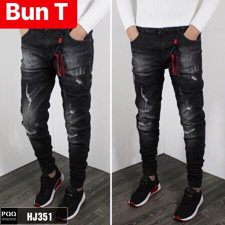 QUẦN BAGGY JEAN NAM JOGGER CHẤT BÒ XANH ĐEN WASH TÚM GẤU TREND MỚI TT-351- TRANG BUN FASHION