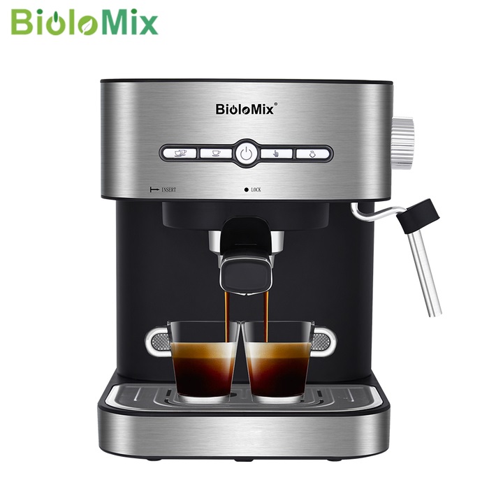 Máy pha cà phê espresso biolomix cm6866 thương hiệu mỹ, với công suất 1050w hệ thống tạo bọt sữa, áp suất 20 bar