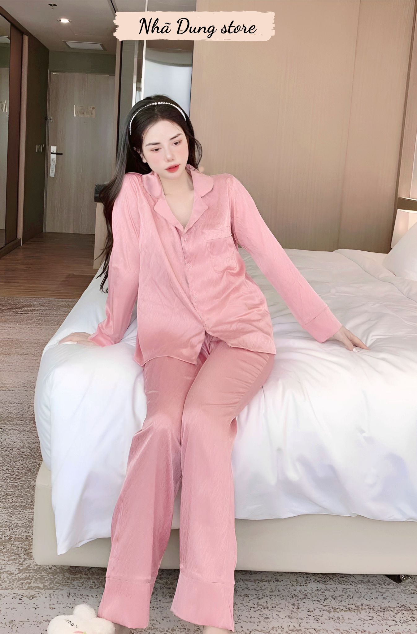 Đồ bộ nữ pyjama lụa gấm xước cao cấp tay dài hợp thời trang Nhã Dung Store